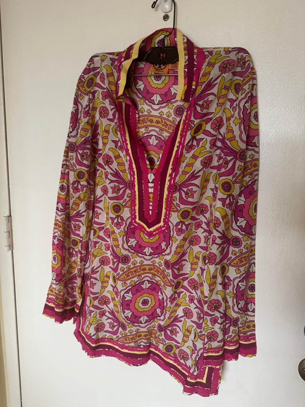 Women's Pink Floral Paisley V-Neck Tunic Top